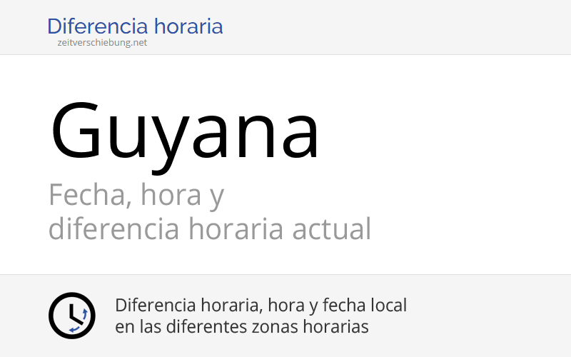 Guyana, Sudamérica Fecha, hora y diferencia horaria actual